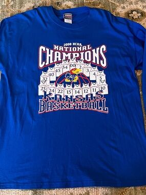 Kansas Jayhawks 2008 National‎ Champs Long Sleeve Shirt Men’s Size XL Color Blue